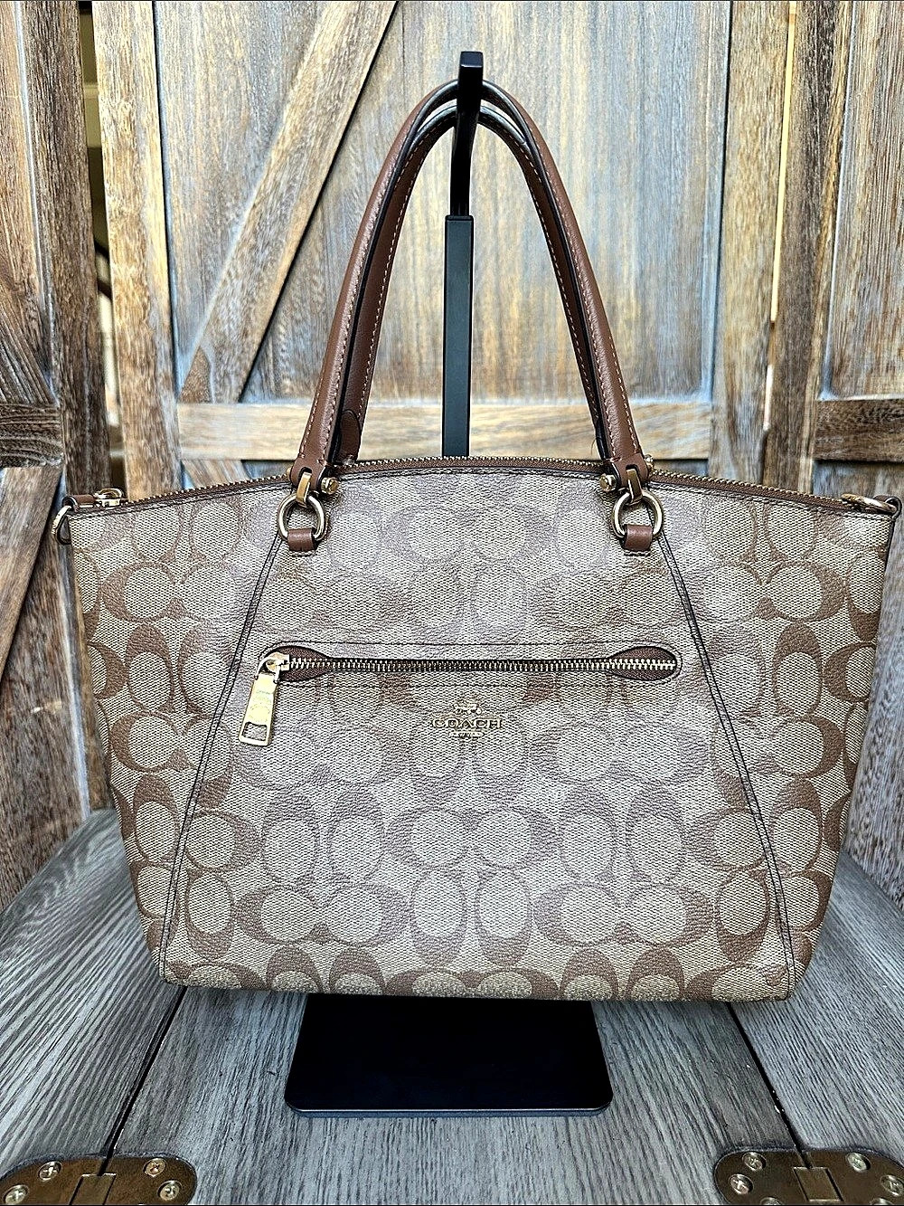 Coach Prairie Satchel Tote Signature Canvas in Brown and Tan
